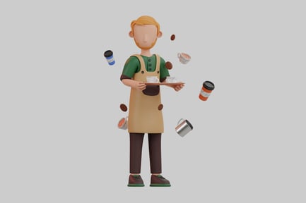 Preview: A man in an apron and tray of coffee