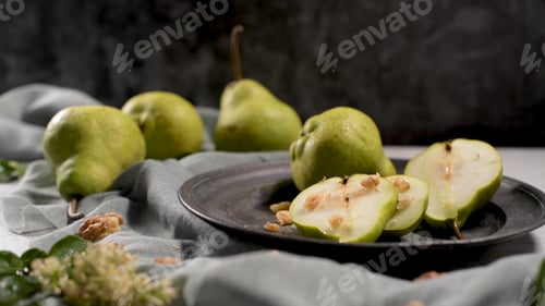 Preview: Metal plate with delicious ripe pears