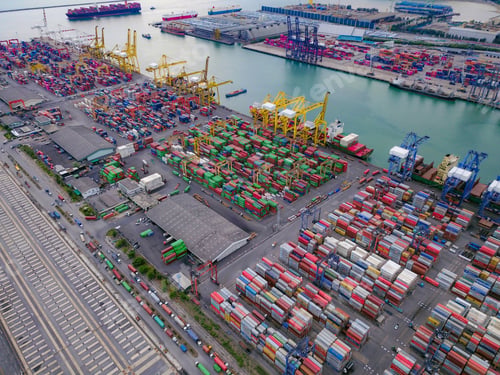Preview: container cargo ship in the export and import business and logistics. Shipping to the harbor