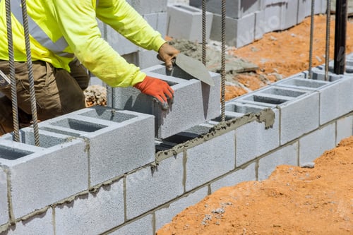 Preview: There was a mason who was laying the mounting to the aerated concrete blocks of the wall