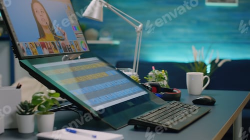 Preview: Close up of computer with retouching app for pictures