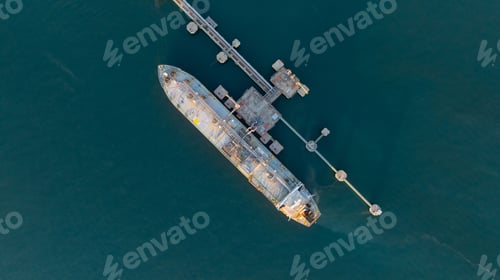 Preview: Aerial view oil and gas ship tanker vessel loading and unloading in oil terminal station refinery