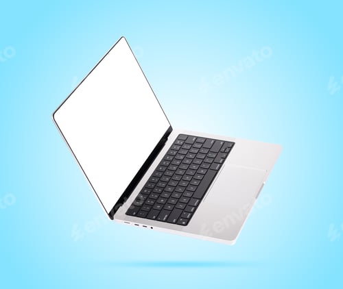 Preview: Laptop with a blank screen on a blue background