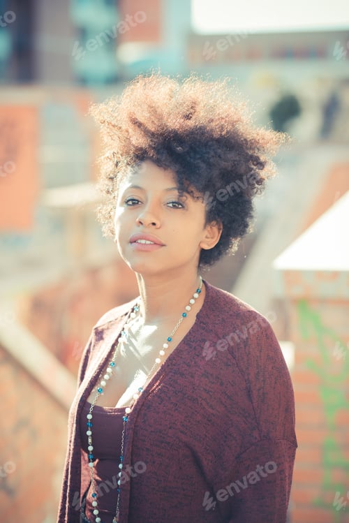 Preview: beautiful black curly hair african woman