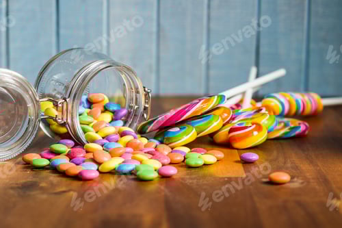 Preview: Swirl lollipops and colorful candy.