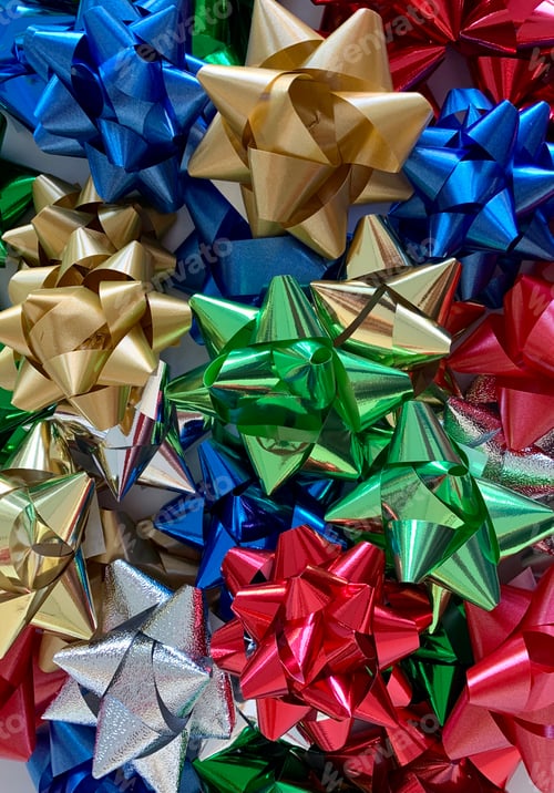 Preview: Colorful festive celebration bows overhead, suitable for background, wallpaper or screensaver.