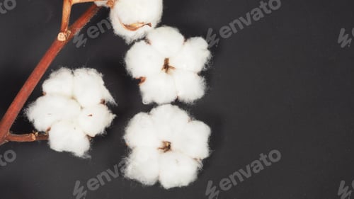 Preview: Cotton flowers on black background.