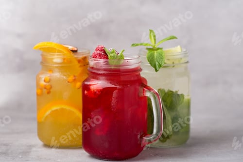 Preview: Cool and refreshing lemonades with orange and passion fruit, lime and mint, juicy raspberries