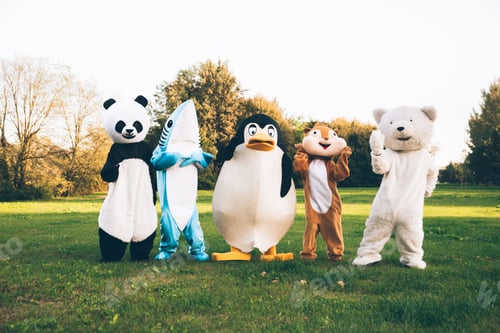 Preview: Group of animals mascots doing party