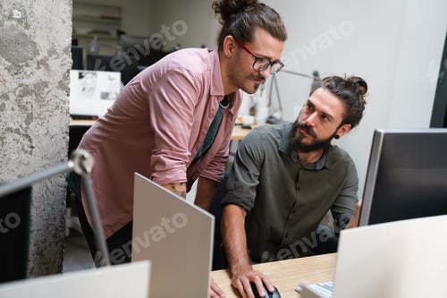Preview: Diverse group of professionals meeting in office. IT programmers use computer, talk strategy