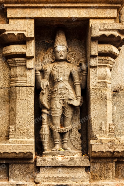 Preview: Hindu god Vishnu bas relief in Hindu temple in India