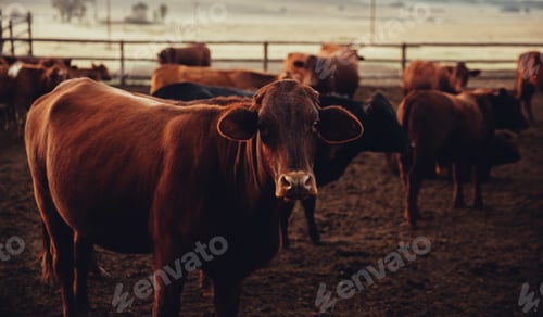 Cattle Grazing Peacefully in a Rural Farm Setting