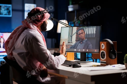 Preview: Men participate in video conferencing
