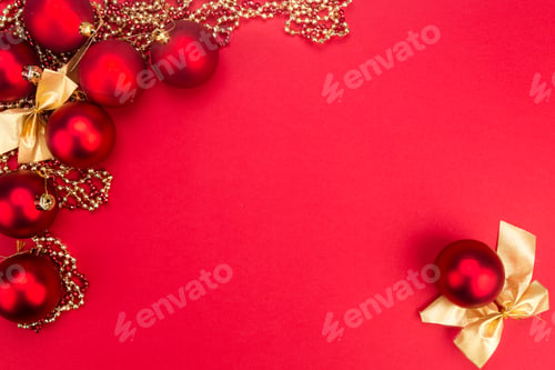 Preview: Beautiful ornaments framed Christmas decoration in red backgroun