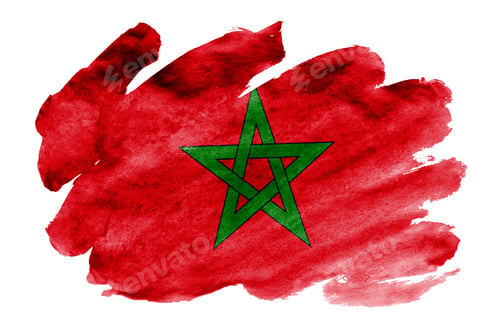 Preview: Morocco flag is depicted in liquid watercolor style isolated on white background