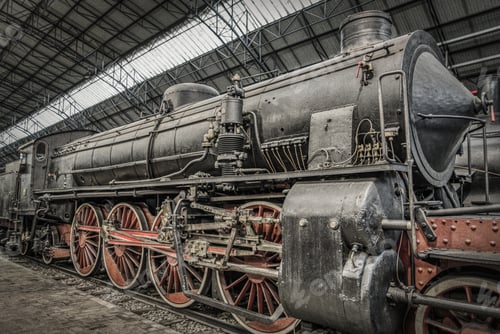 Preview: Vintage antique train structure at a station on a railway track