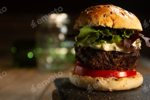 Preview: beef hamburger with tomato and cheese