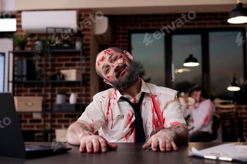 Preview: Portrait of walking dead corpse in office