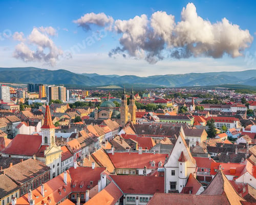 Preview: Amazing View from bell tower of St Mary Cathedral on the Old Town in Sibiu city.