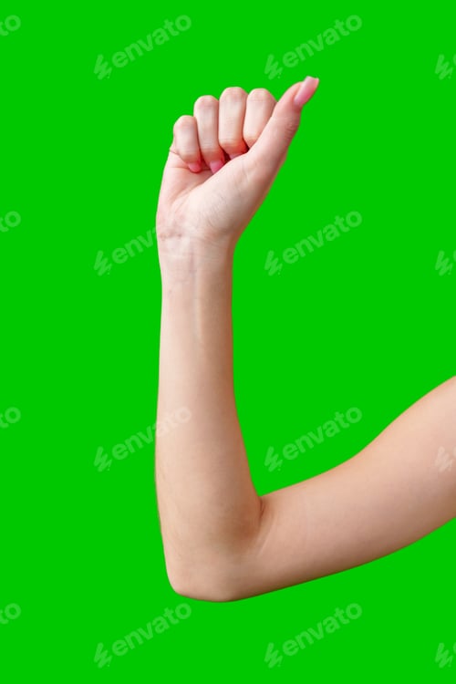 Preview: Woman's Arm With Fist Raised Against Green Screen