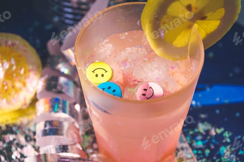 Preview: Conceptual image about spare funny time at a disco party drinking fresh coctails