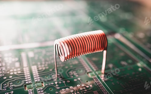 Preview: Copper wire stands on a green microcircuit