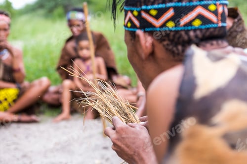 Preview: San People, a bushman creating fire from dry kindling, a cultural demonstration.