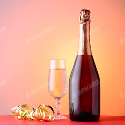 Preview: Champagne flute and bottle on red gradient background