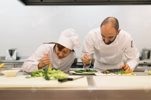 Preview: Two professionals chefs cooking together.