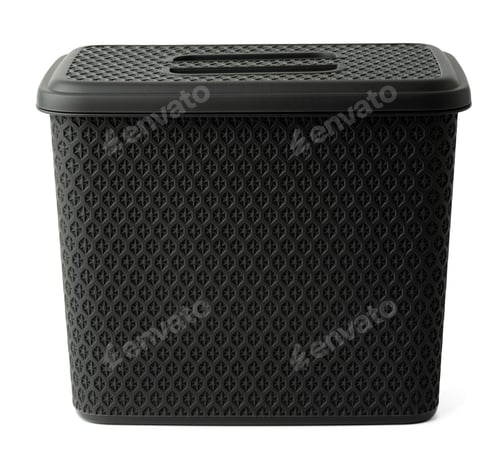 Preview: Plastic trash can with lid on white background