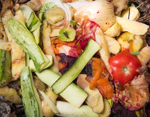Preview: Top view shot of a heap of vegetable peels for composting