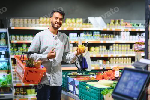 Preview: Man at grocery store products