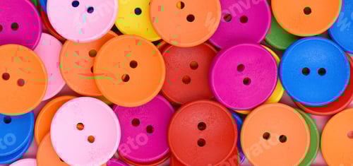 Preview: Vivid colored wooden sewing buttons banner.