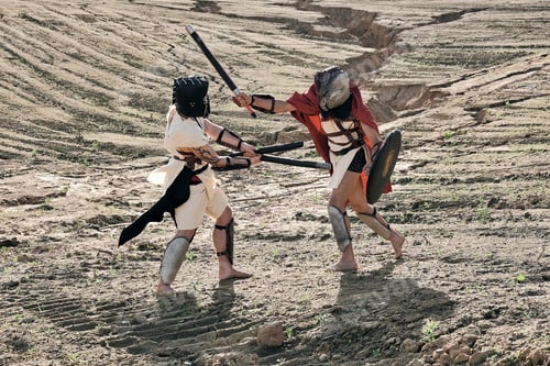 Preview: A Concept Photo Of A Roman Battle Of Two Warriors Of The Colosseum In Action With Aggressive