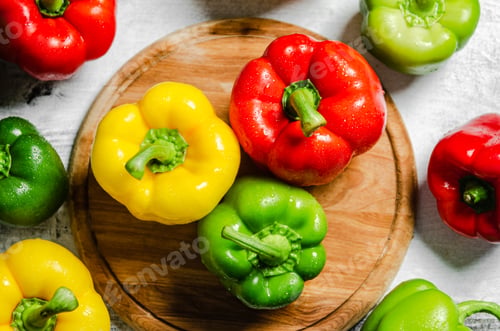 Preview: Fresh sweet pepper. On white table.