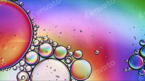Preview: Abstract Colorful Food Oil Drops Bubbles and spheres Flowing on Water Surface