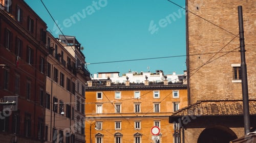 Preview: View of apartment buildings under the blue sky on a sunny day