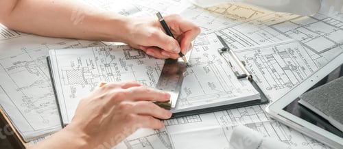 Preview: Architects concept, engineer architect designer freelance work on start-up project drawing, construc