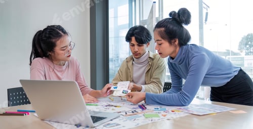 Preview: Asian office team brainstorming, plan for solution idea, Group of asia creative teamwork and woman