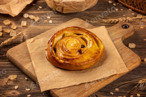 Preview: Sweet Pastry with Raisins on Wooden Board