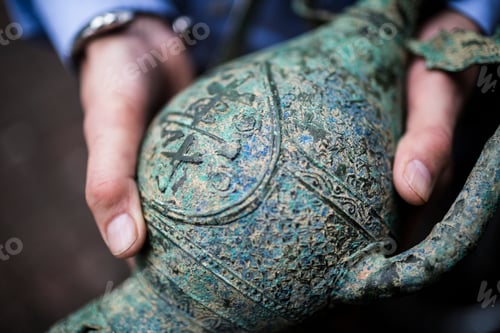 Preview: High angle close up of 17th century Vietnamese ewer.