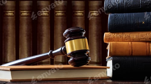 Preview: Judge gavel on a book, law books background, wooden desk