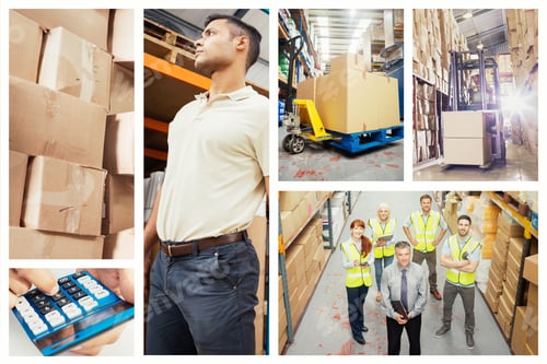 Preview: Boxes On Trolley In Warehouse Against Forklift Machine In Warehouse