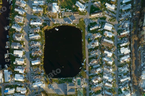 Preview: Destroyed by strong hurricane winds suburban houses in Florida