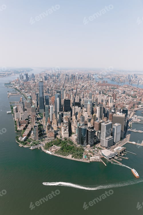 Preview: Manhattan view from the helicopter. Skyline views. Big city life.New York City.Hudson and East river