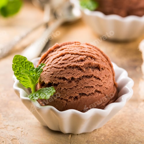 Preview: Chocolate ice cream in white bowl.