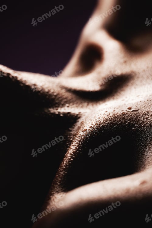 Preview: Skin, water and a body closeup in studio for beauty, wellness or feminine hygiene and care. Luxury,
