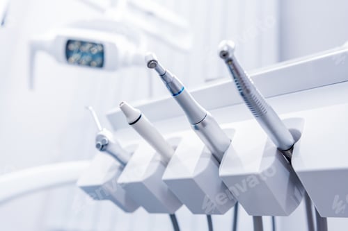 Preview: selective focus of various dental drills in dentist office
