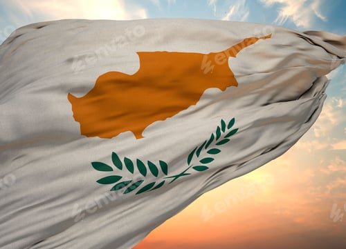 Preview: Cyprus Flag Waving Against Colorful Sky Background