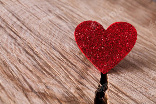 Preview: Valentine day background, paper heart on wood, copy space